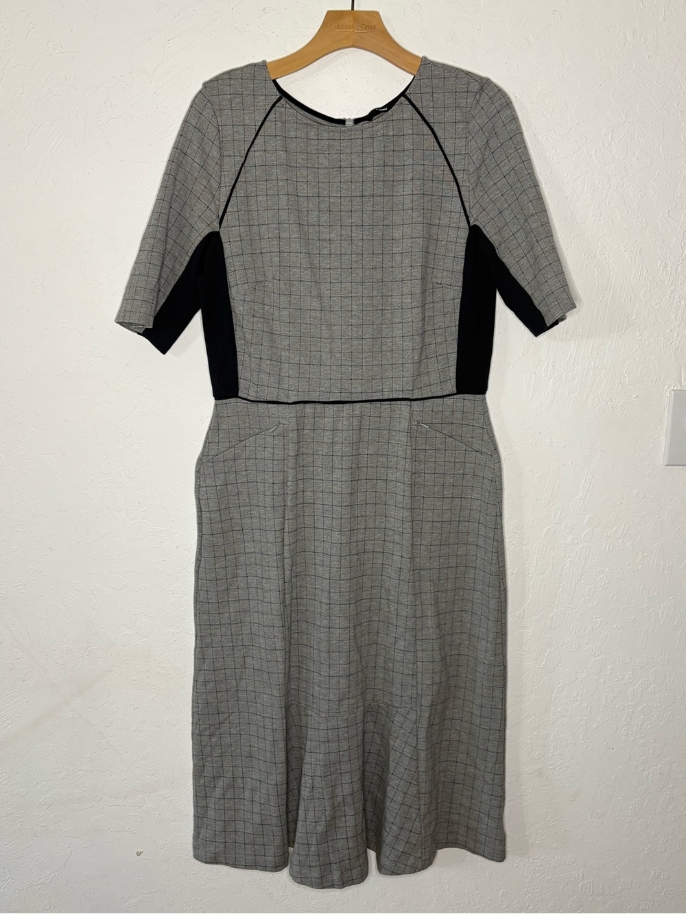 Betabrand Interview Dress XL Plaid Gray Colorblock Ponte Knit Stretch Pockets